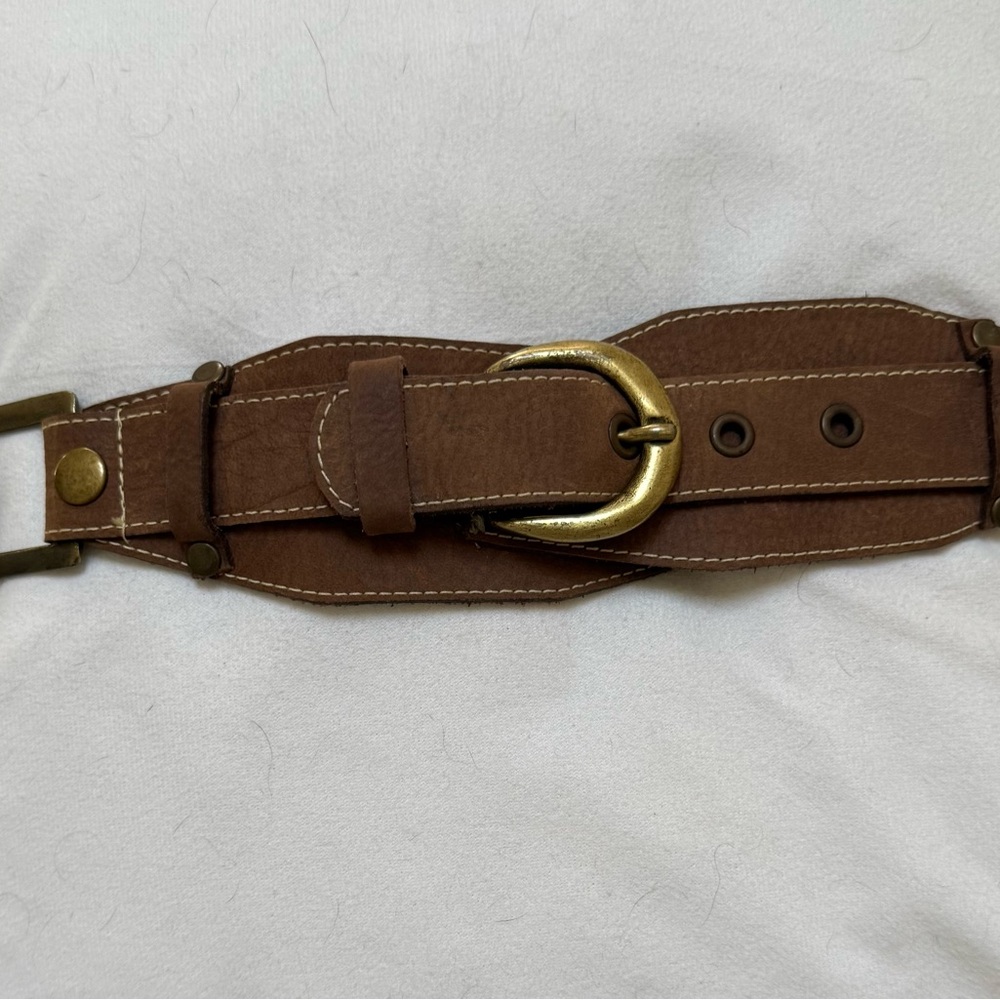 Brown Leather Belt with Gold Buckle
